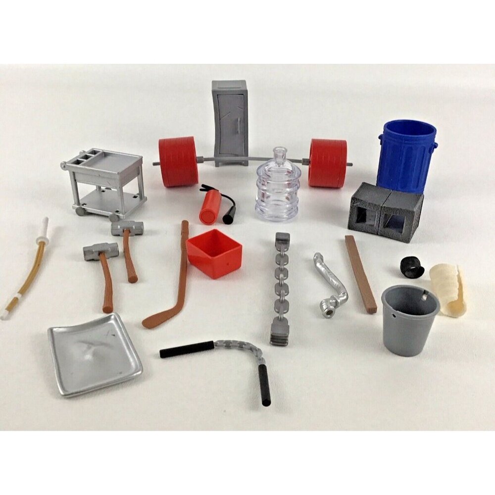 WWE Wrestling Accessories 20pc Lot Barbell Locker Trash Can Water Bottle Cast